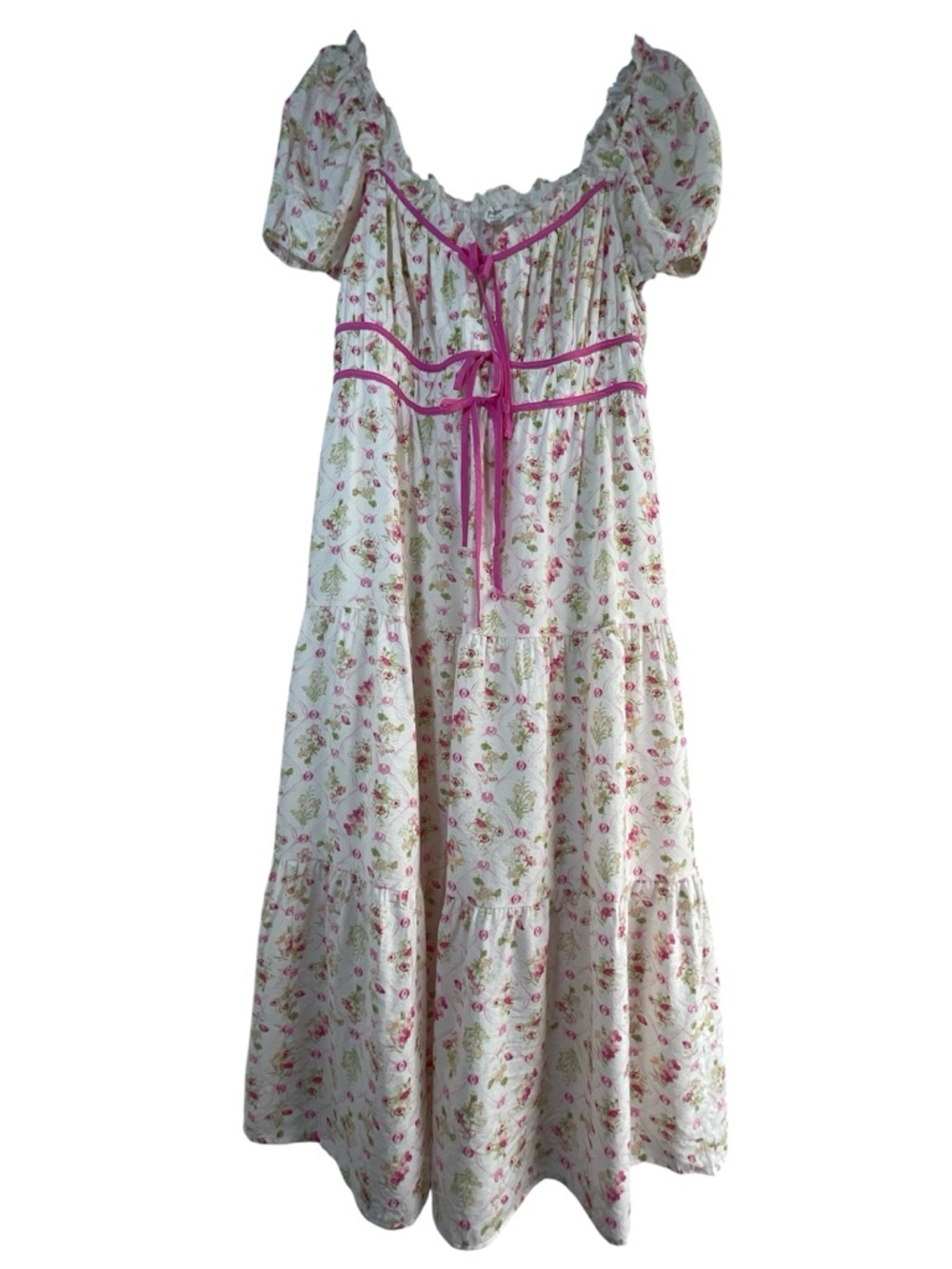 Blu Pepper Women’s White Floral Midi Dress with Pink Trim Size 1X NWOT
